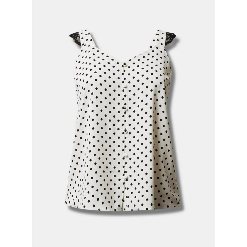 Torrid Black & White Polka Dot Studio Crepe Lace Trim Button Front Tank Size 5x